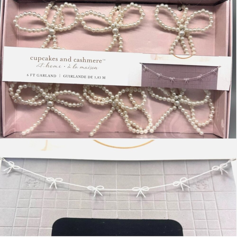 Cupcakes & Cashmere Faux Pearls Bow Garland 6 ft Christmas Tree Holidays Wedding